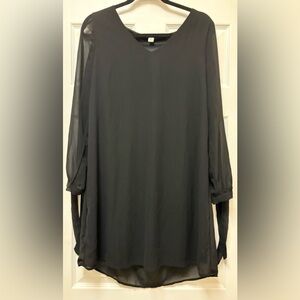 Krazy Kat Elegant Black Dress with Sheer, Peekaboo Sleeves